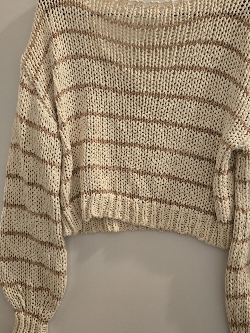 Tart Cream Cropped Knit Sweater with Tan Stripes